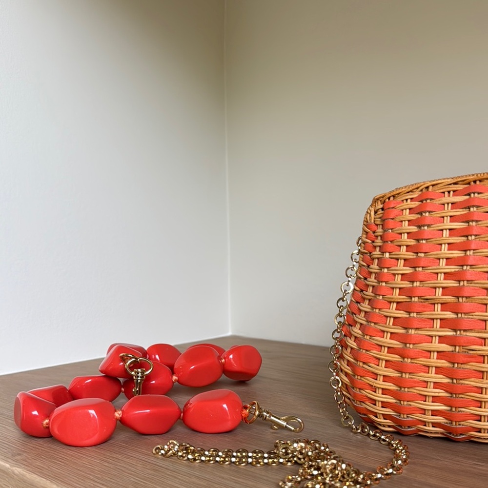 Chic Woven Orange Clutch with Gold Chain - Picture 3 of 10